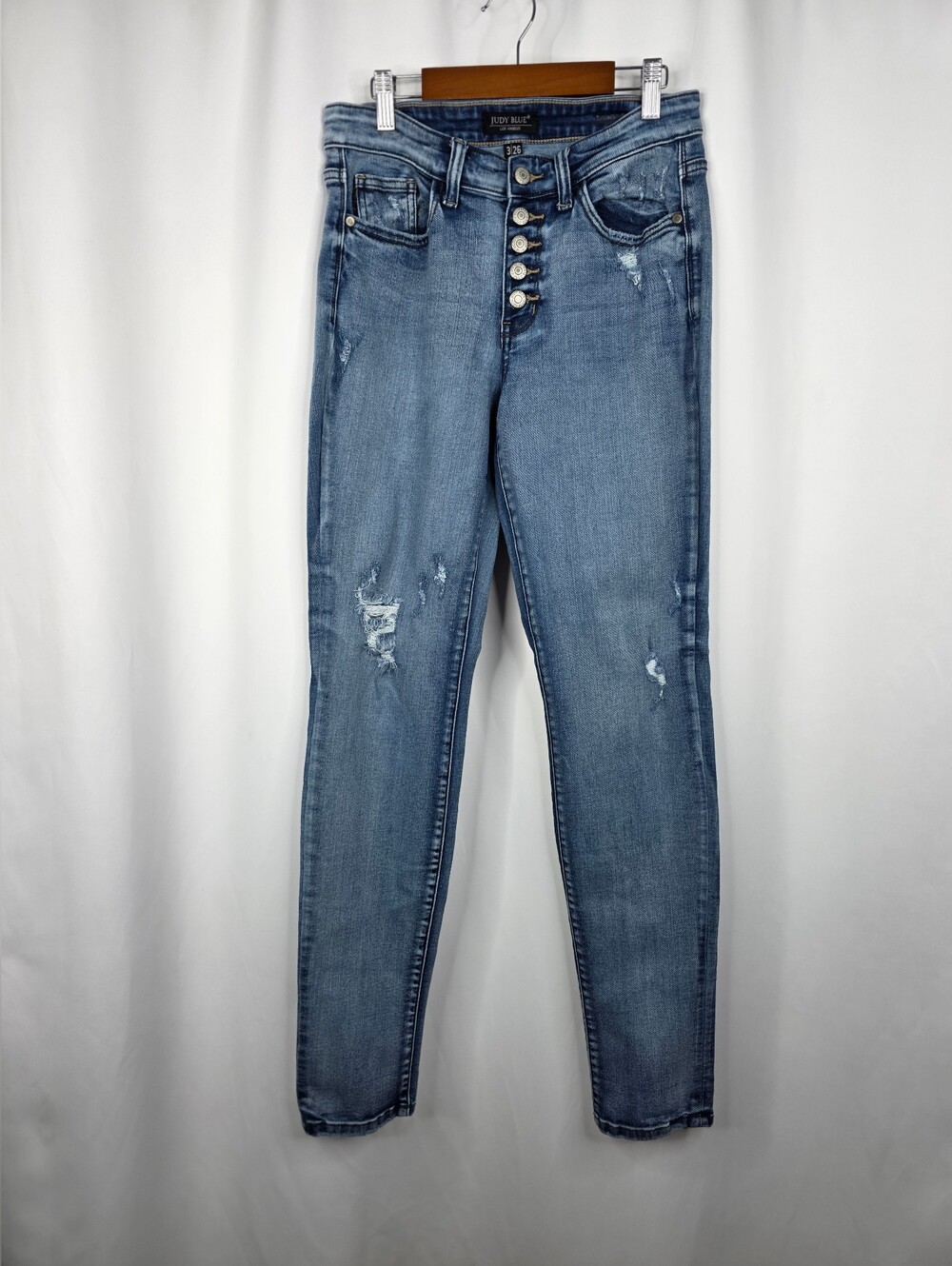 Judy Blue Skinny Fit Size 3/26 Distressed Raw Hem Button Fly Stretch Denim Jeans - Picture 2 of 16
